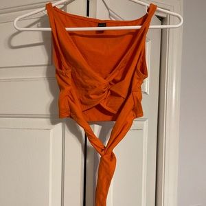 Orange Front Twisted Crop Top